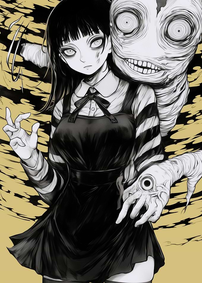 Horror Anime Girl with Monster