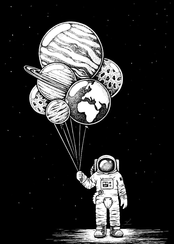 Astronaut with Planets