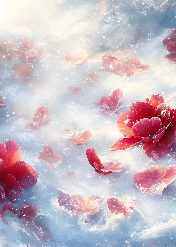 Pink Flower Petals in Snow