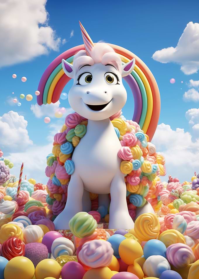 Smiling Unicorn in Candy Land