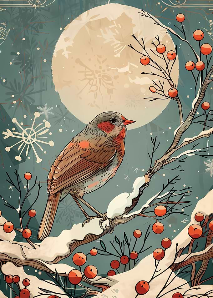 Art Nouveau Snow Bird in winter