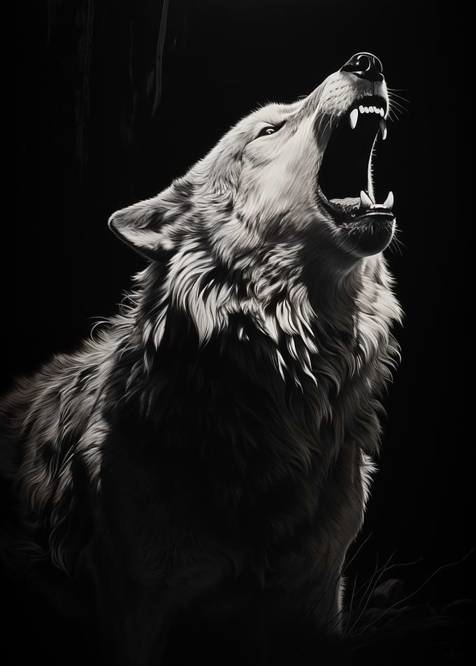 Wolf Howling in Darkness