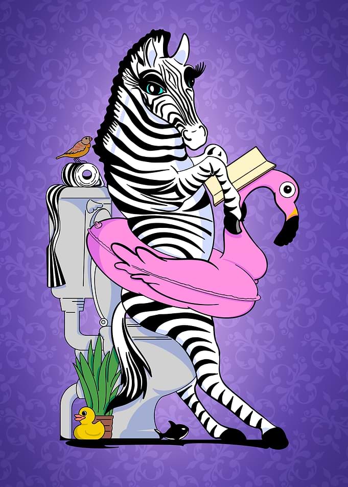 Artistic Zebra Reading on Toilet