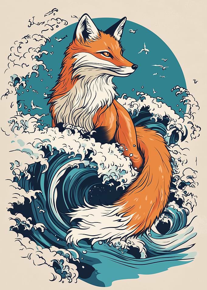 Fox Riding Wave