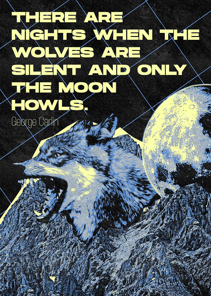Mancave Poster with Wolf Howling at the Moon