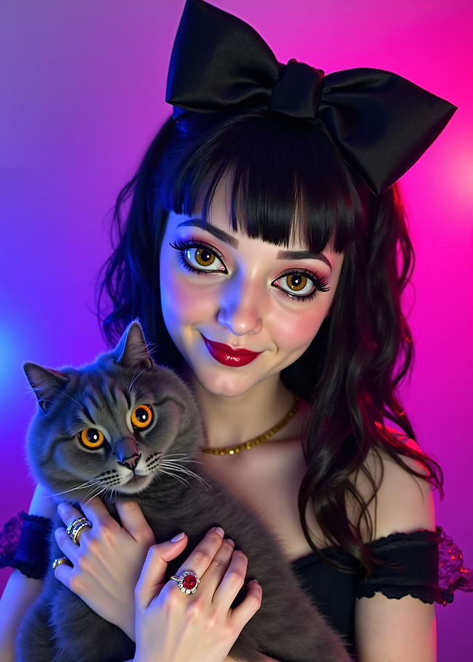 Girl with Cat and Bow