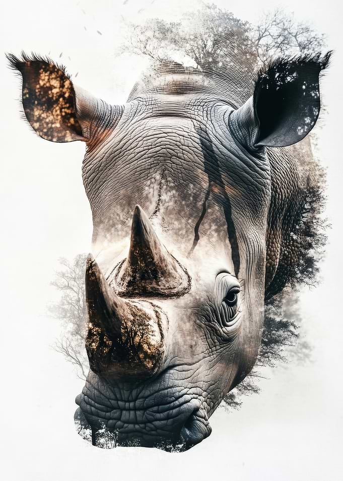 Rhino Portrait with Trees