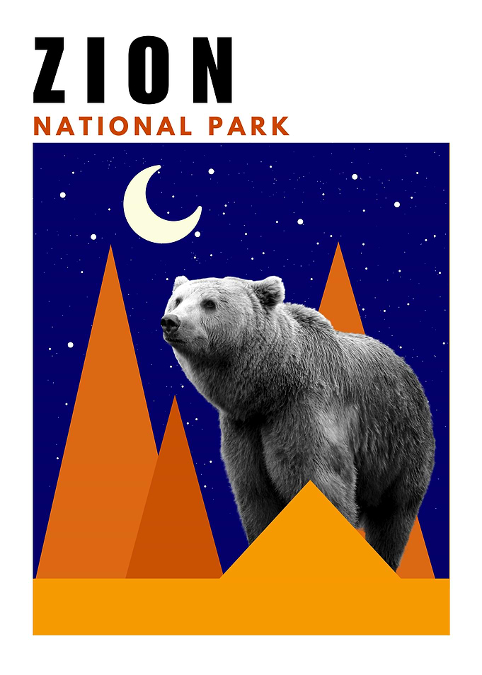 Zion National Park Mid Century Modern Collage Poster