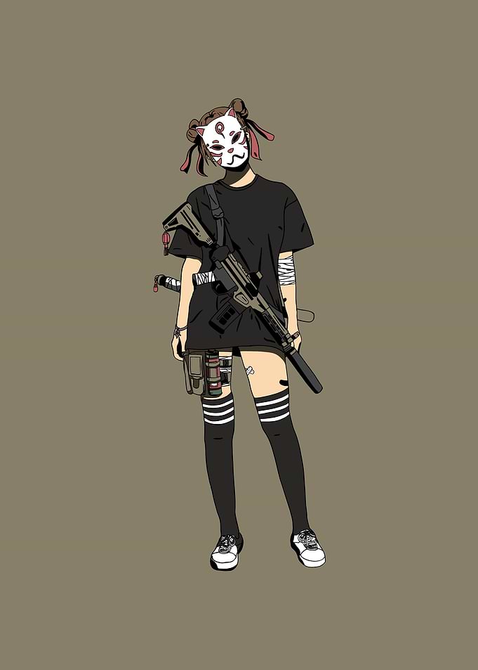 Anime Girl with Gun and Mask