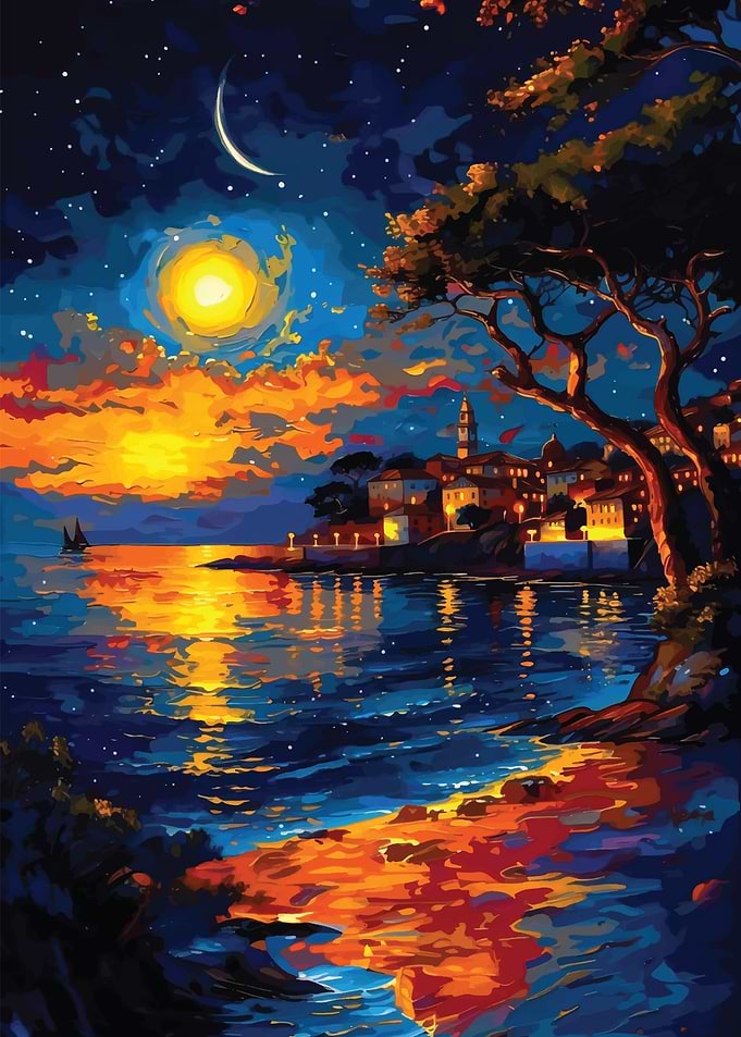 Sunset over Coastal Town