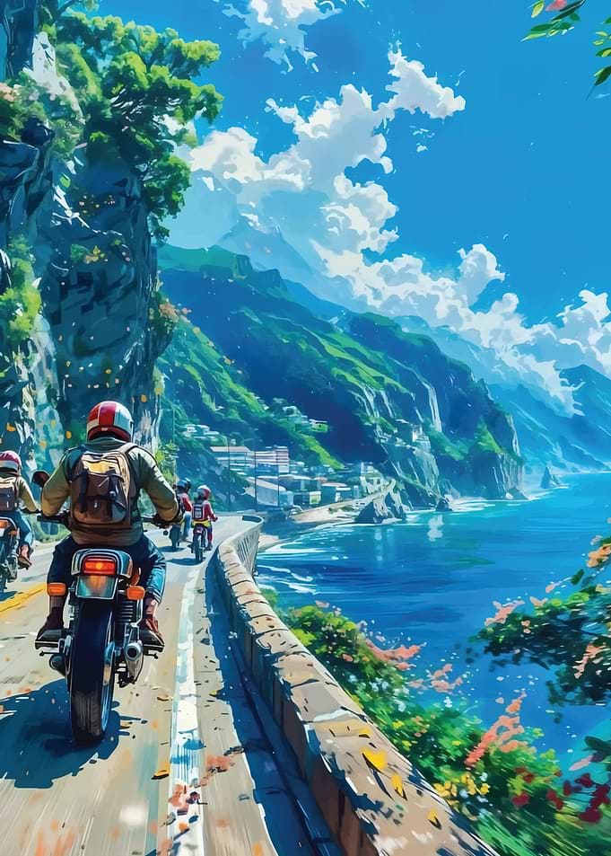 Motorcycle Ride by the Sea