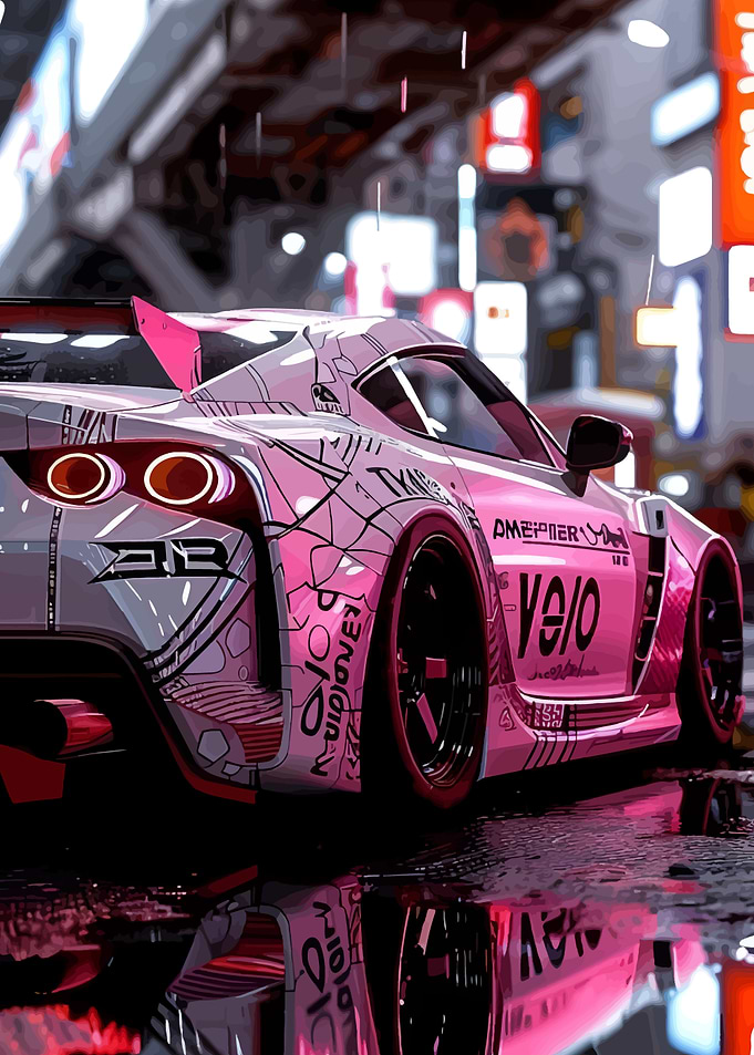 Pink Sports Car in Neon City
