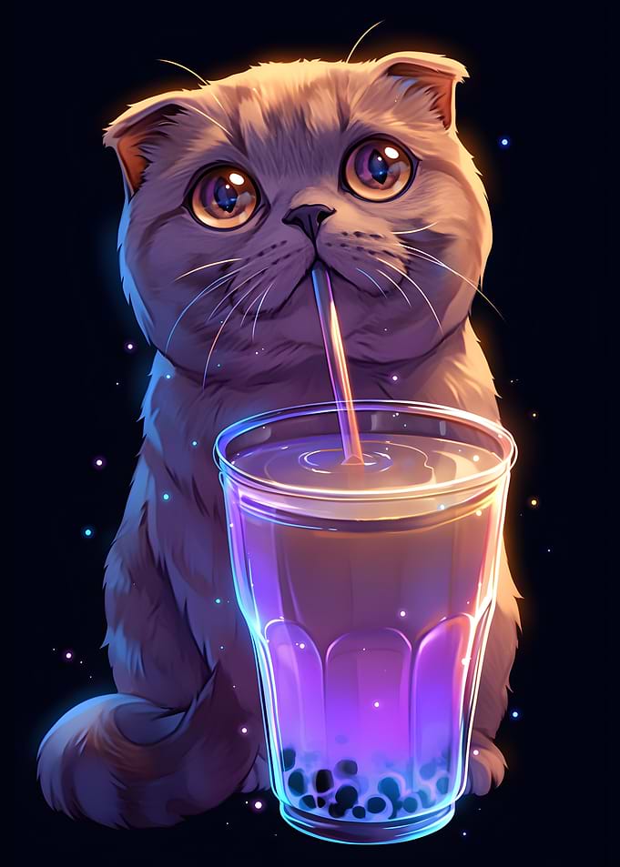 Cute Cat with Boba Tea