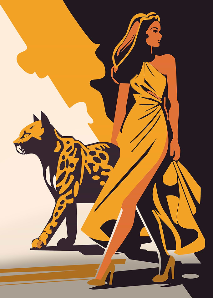 Woman and Leopard in Yellow
