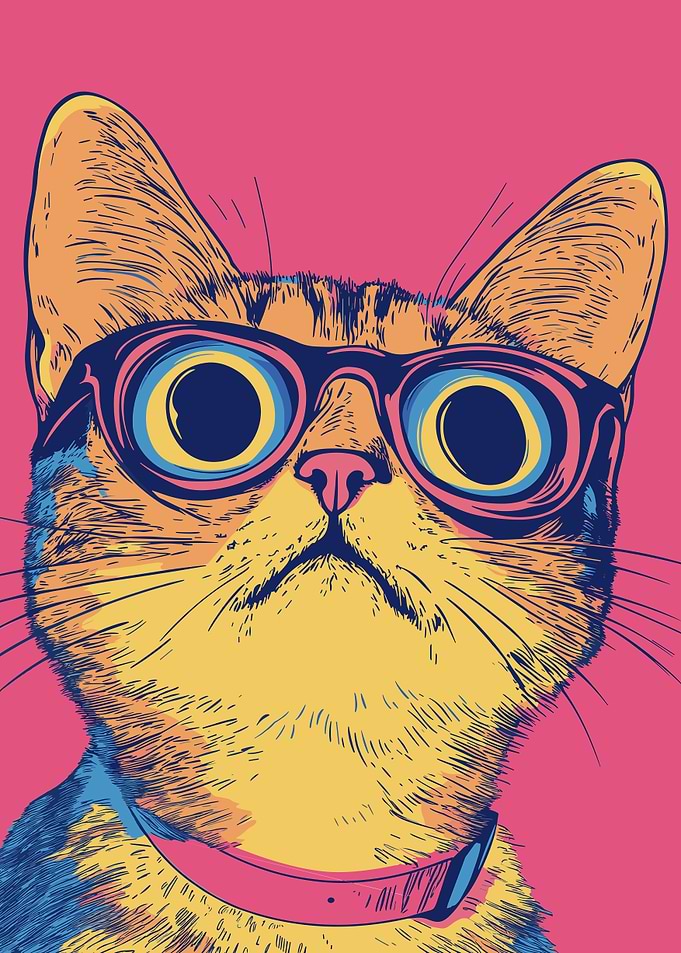 Cool Cat in Glasses Pop Art Style