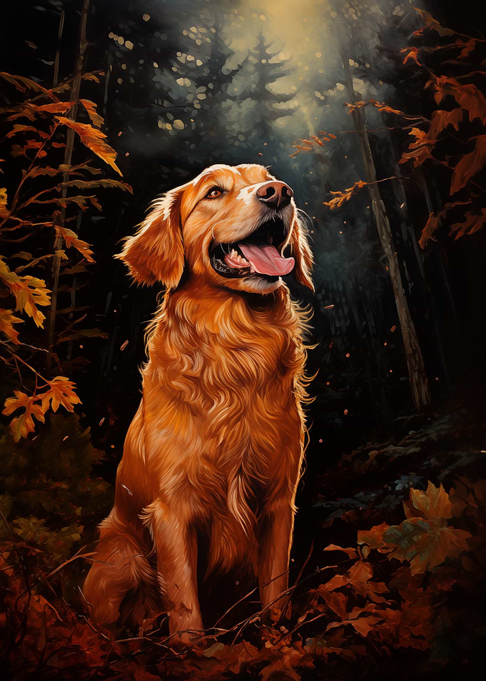 Golden Retriever in Autumn Forest