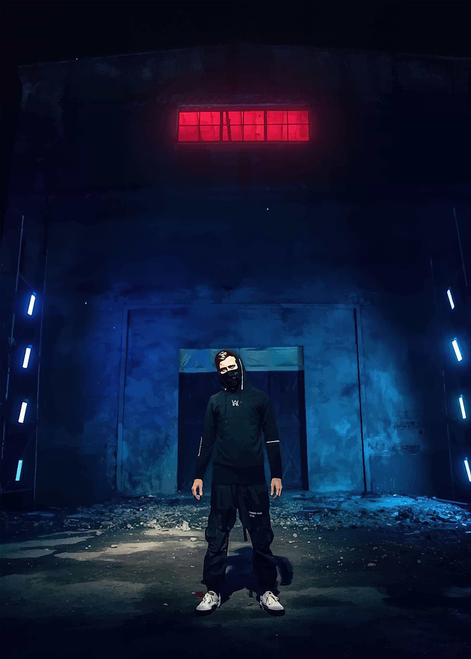 Masked Figure in Blue Light