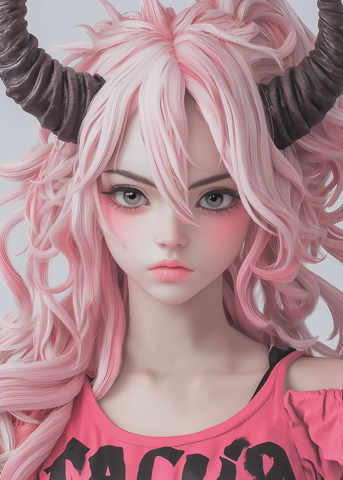 Pink-Haired Anime Girl with Horns