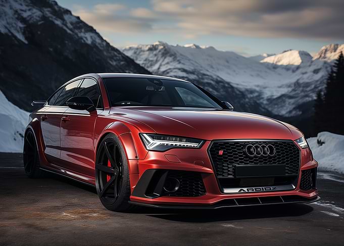 Red Audi Snowy Mountains