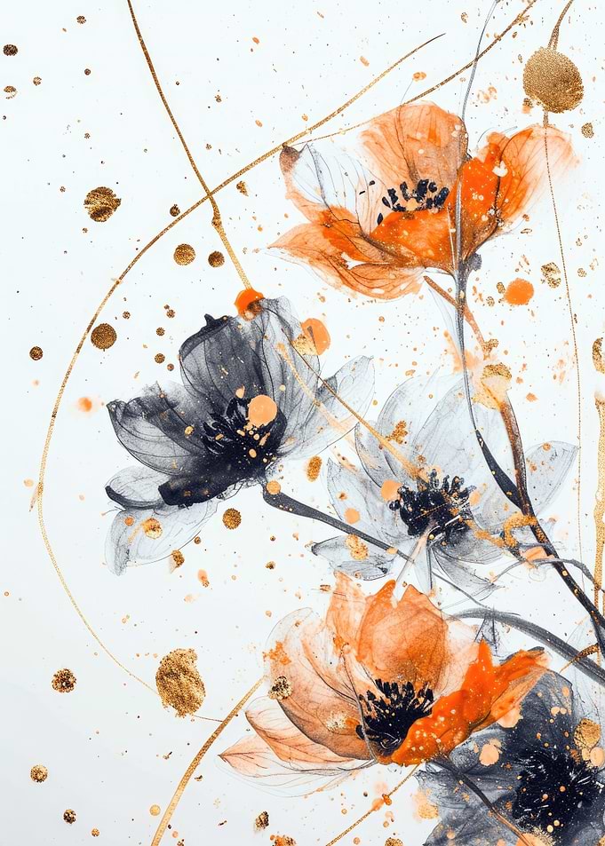 Abstract Floral Watercolor Red And Black Flowers