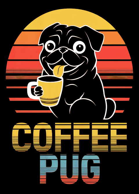 Coffee Pug Retro Design — metal poster wall art