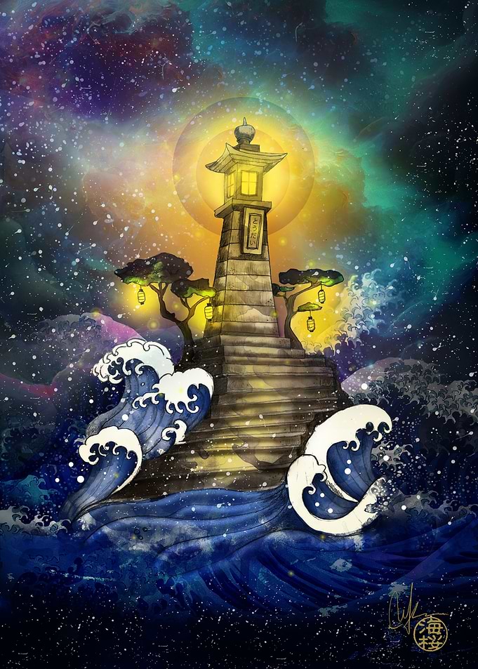 Japanese Lighthouse on a Cliff
