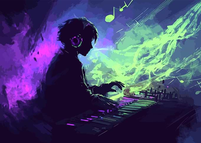 Musician in Neon Glow