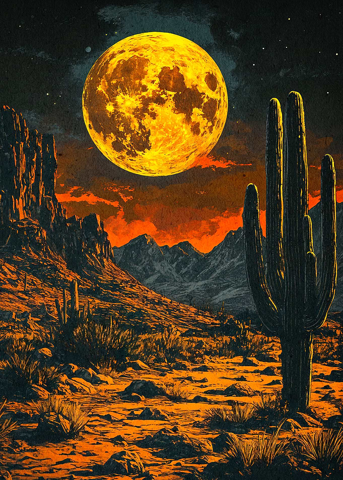 Desert Night Giant Moon