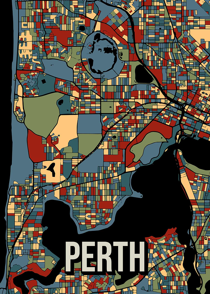 Perth Australia Vintage Retro City Map Art