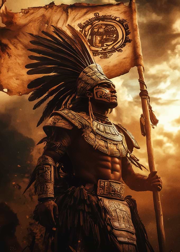 Aztec Warrior with Flag