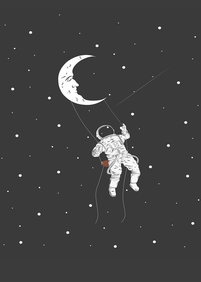 Astronaut Swinging on Moon