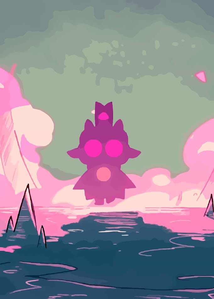 Pink Creature in a Dreamy Landscape