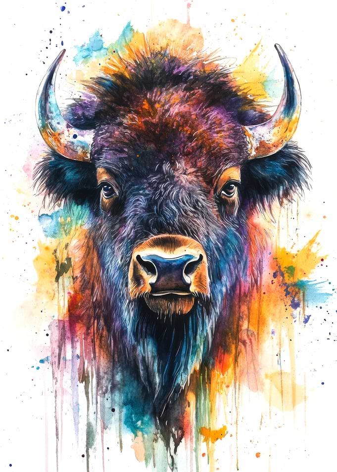 Watercolor Bison Portrait