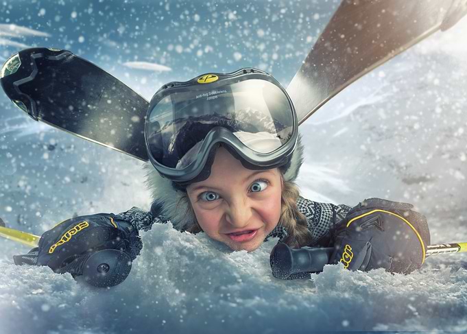 Girl Skiing in Snow