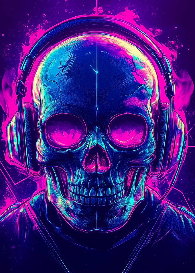 Neon Skull with Headphones