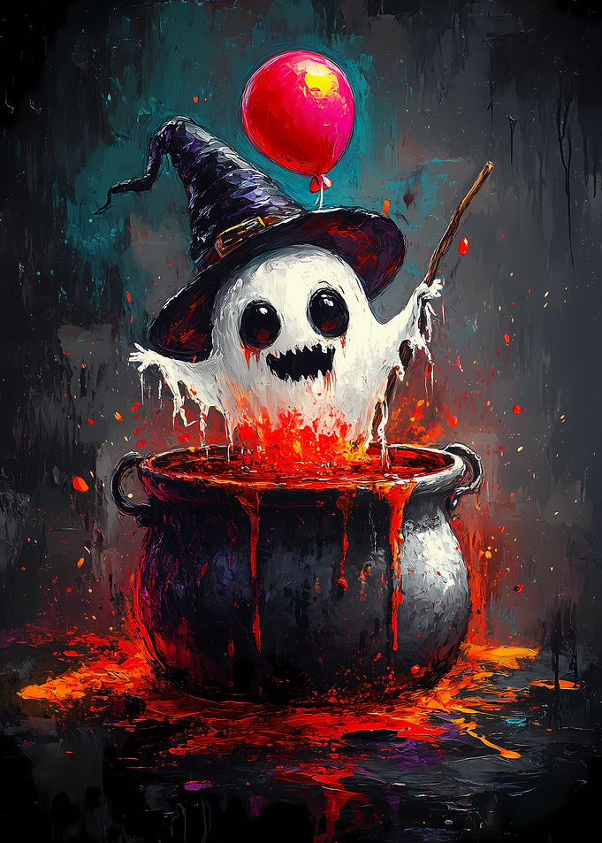 Ghostly Witch in Cauldron