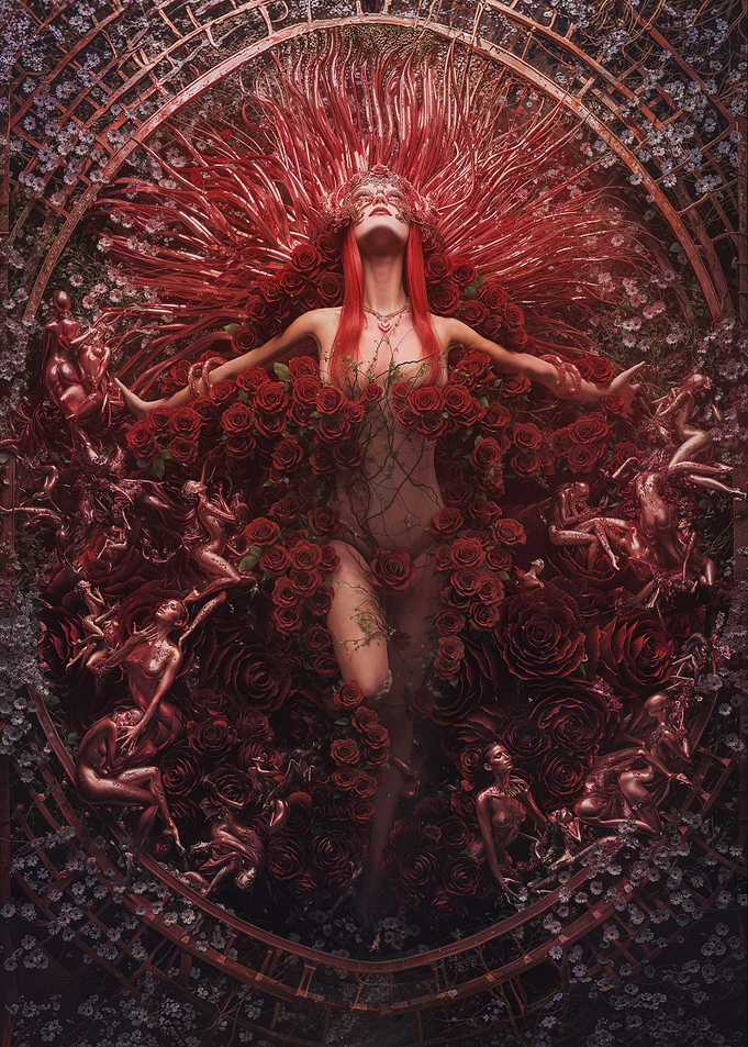 Woman in Red Roses