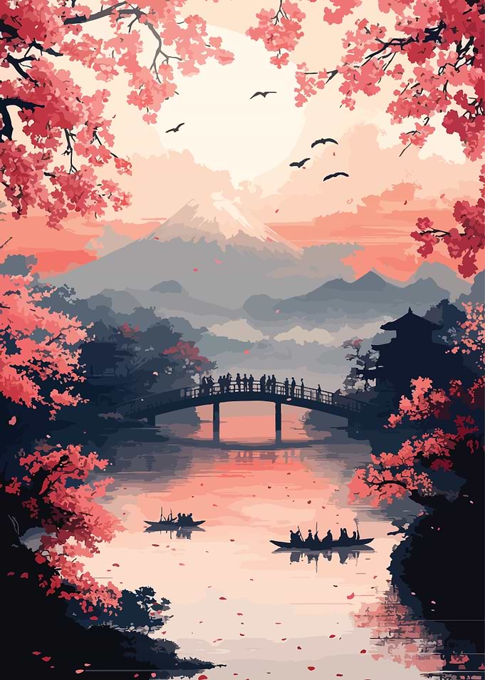 Japanese Cherry Blossom Landscape