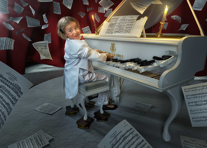 Young Pianist with Sheet Music