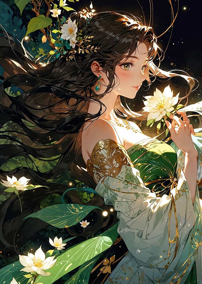 Anime Girl with Flowers