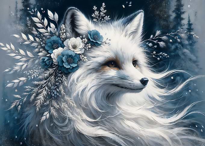 Fantasy White Fox with Floral Crown