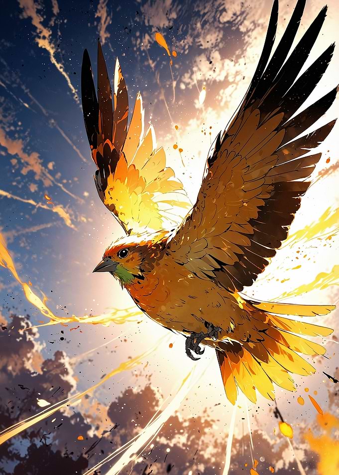 Golden Bird in Flight