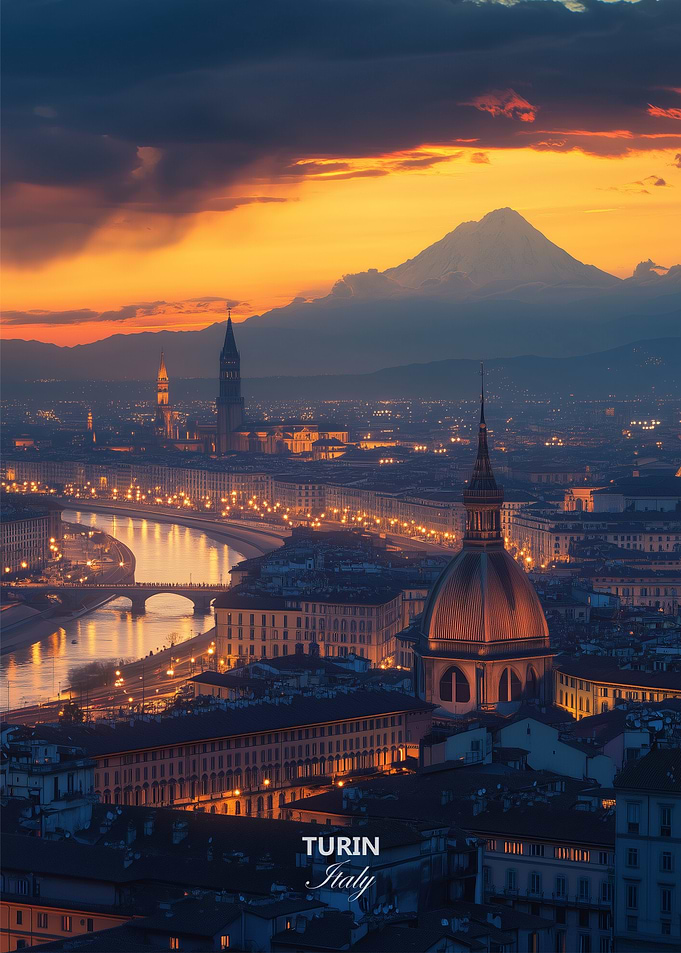 Turin Cityscape Italy at Sunset