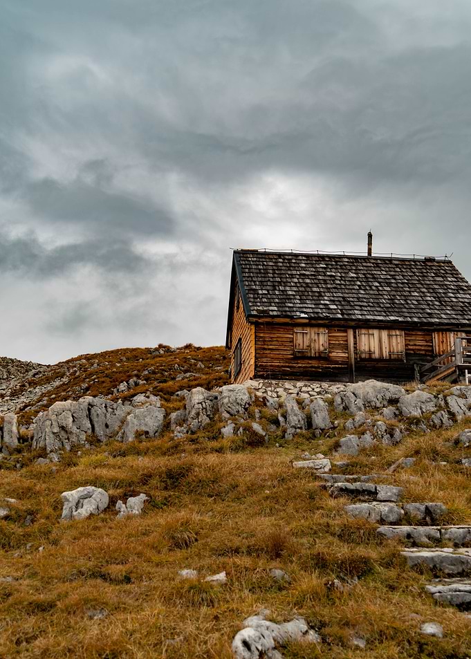 Wooden Cabin on Mountainside