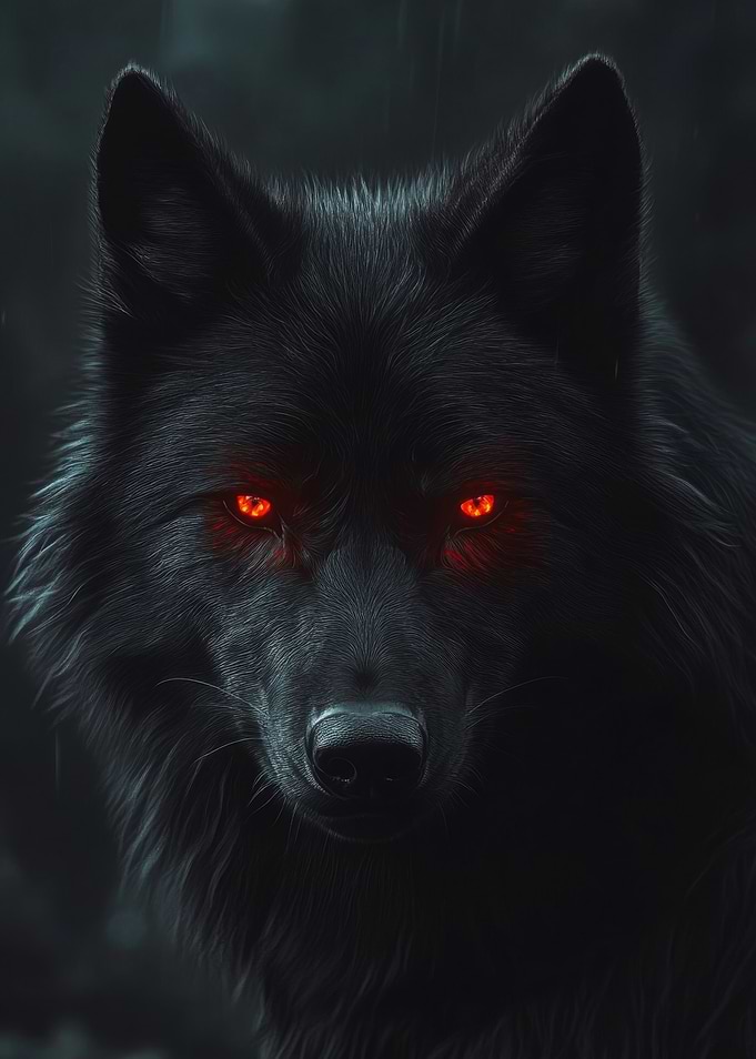 Black Wolf with Red Eyes