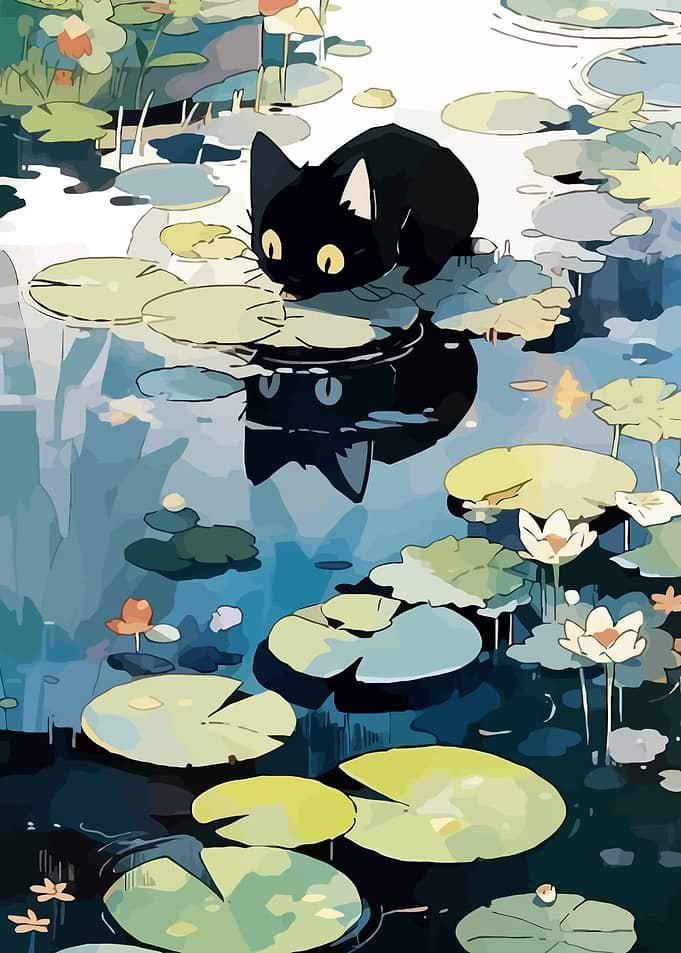Black Cat by the Pond
