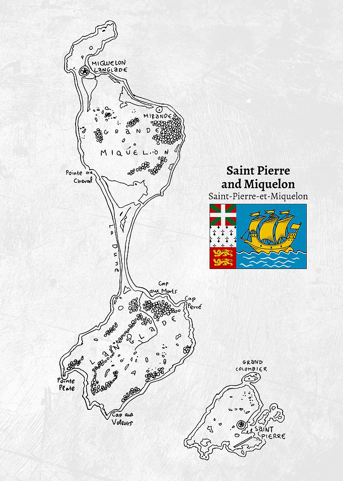 Handdrawn Map of Saint Pierre and Miquelon