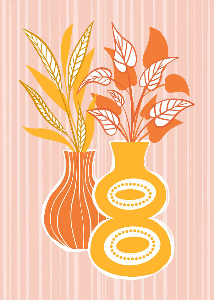 Orange Floral Vases