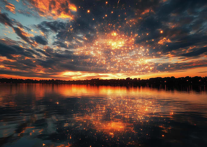 Sunset with Starry Sky
