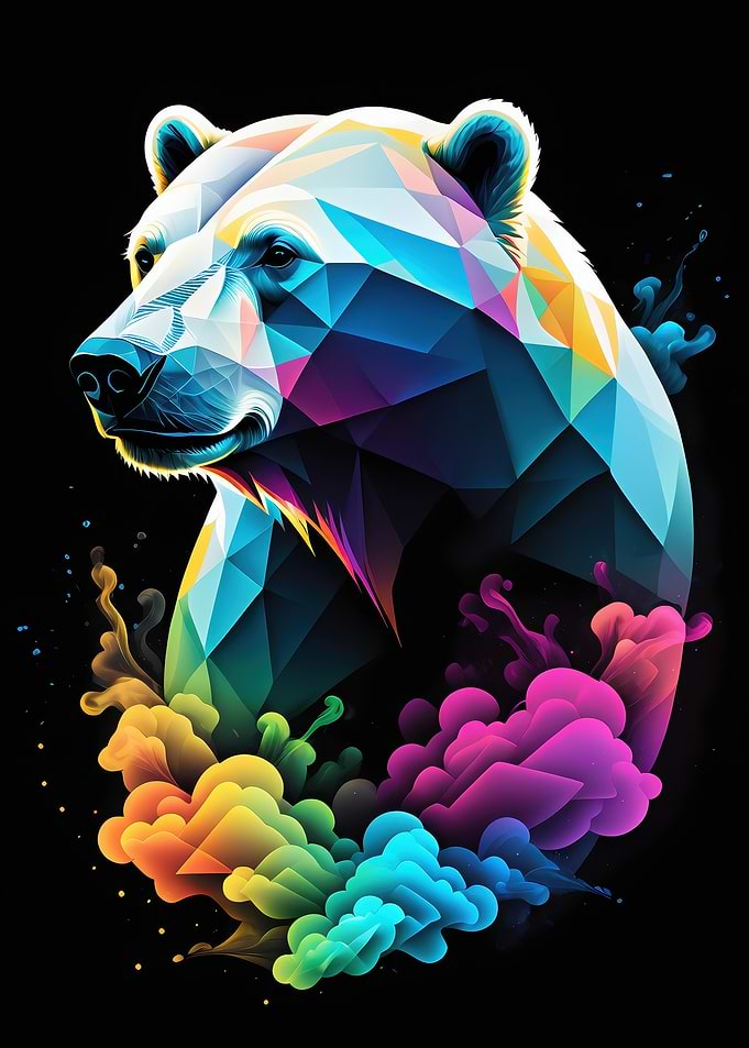 Geometric Polar Bear with Colorful Smoke